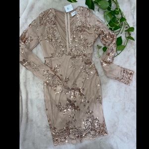 Gold Sequin Dress with Plunging Neckline